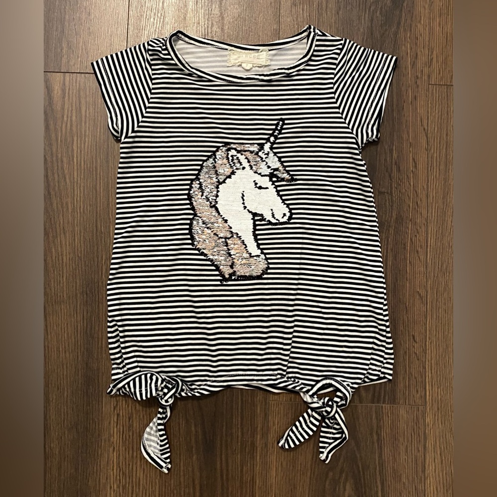 Girl’s Btween Striped Unicorn Sequins Shirt 7